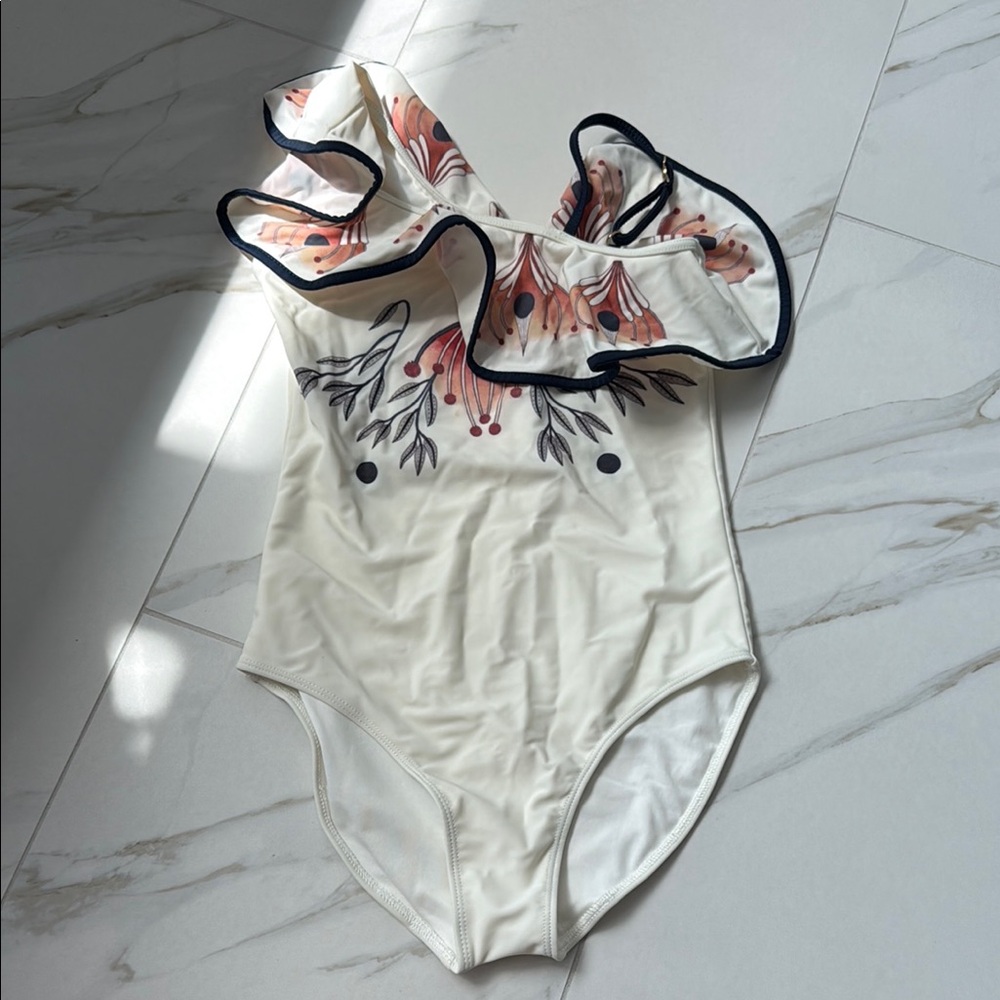 Chloe Kids Swim One Piece - Cream with Floral Design